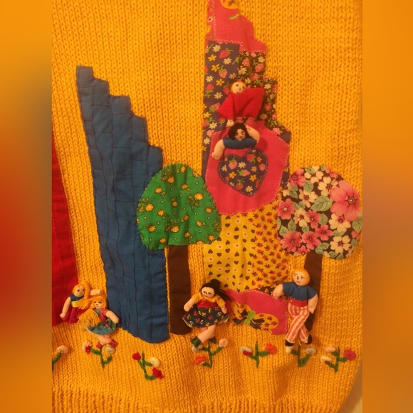 Raquel Collection Vintage Sweater Women Small Yellow Rodeo Drive 3D Patchwork - Picture 5 of 10